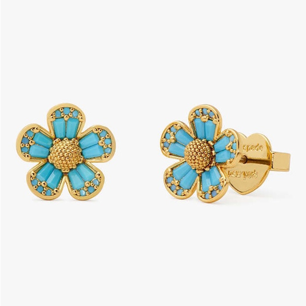 NWT Kate Spade Fleurette Studs Blue Turquoise Flower Earrings